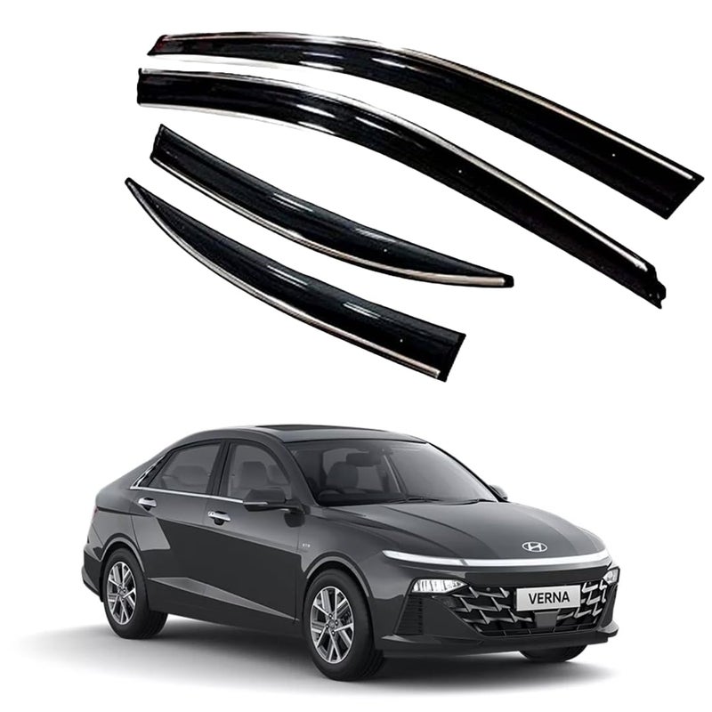 ROYALTECH Premium Chromeline & Silverline Unbreakable Car Rear Window Wind Deflectors & Side Door Visor Rain Guard Compatible with (Hyundai Verna (2023 Onwards)) - Image 1