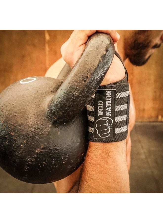 WOD Nation أربطة المعصم لرفع الأثقال - أربطة المعصم لرفع الأثقال للرجال والنساء (12" أو 18") (12 بوصة - أسود/رمادي) - Image 2