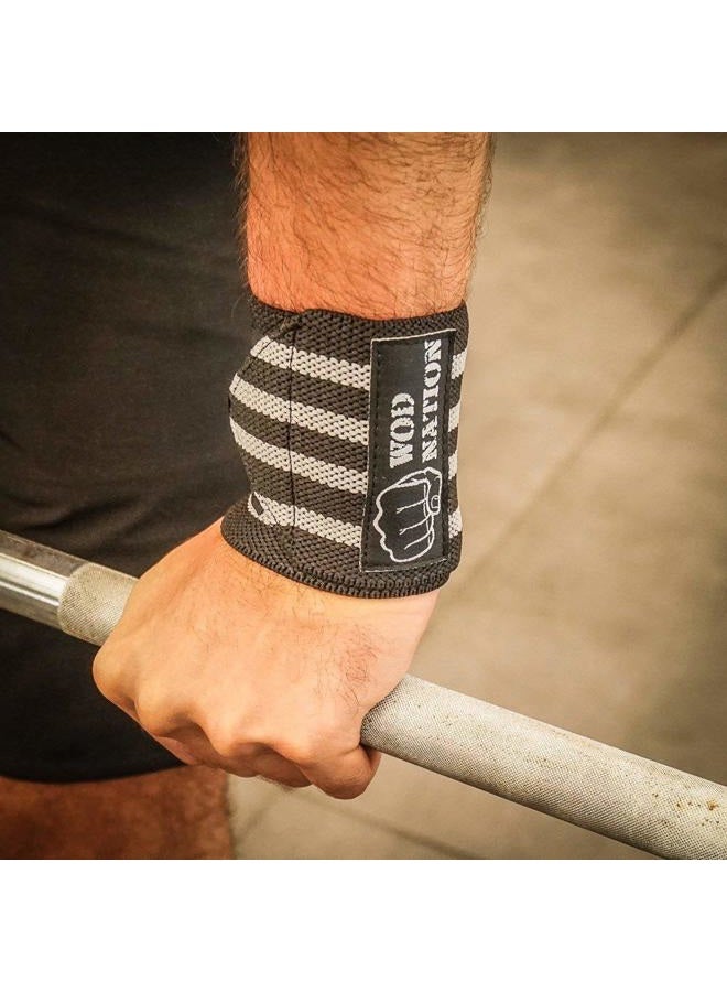 WOD Nation أربطة المعصم لرفع الأثقال - أربطة المعصم لرفع الأثقال للرجال والنساء (12" أو 18") (12 بوصة - أسود/رمادي) - Image 4