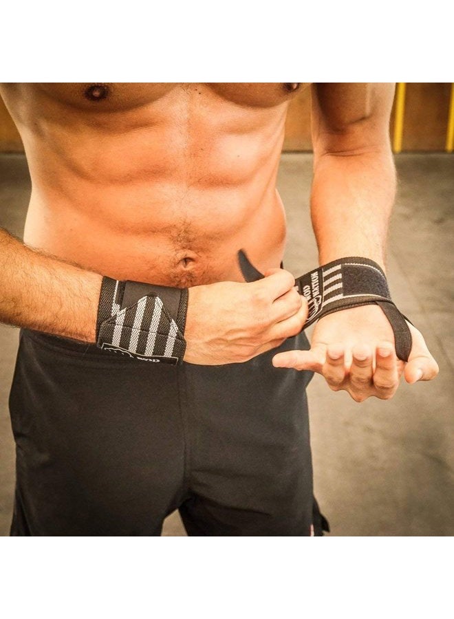 WOD Nation أربطة المعصم لرفع الأثقال - أربطة المعصم لرفع الأثقال للرجال والنساء (12" أو 18") (12 بوصة - أسود/رمادي) - Image 3