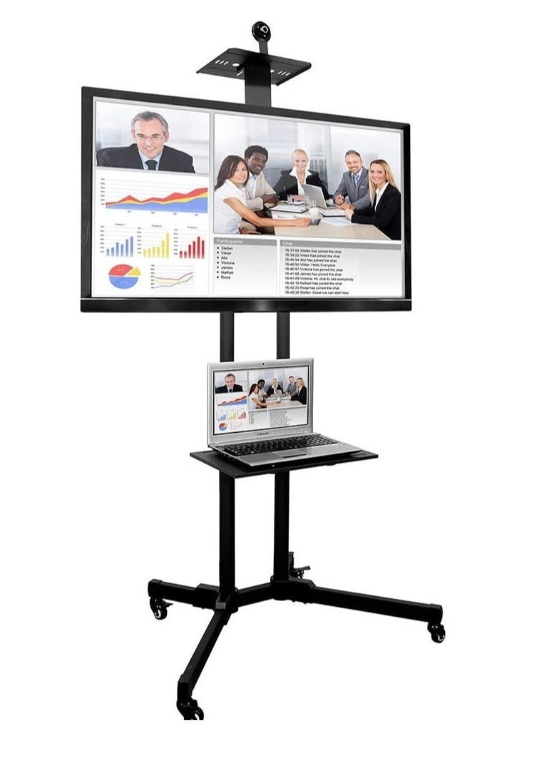 Skill Tech حامل تلفاز LCD/LED ألفا لشاشات 32 إلى 65 بوصة – عربة تلفاز متحركة بعجلات دوارة، حامل كاميرا مدمج، ورف DVD واسع – ارتفاع قابل للتعديل مع إطار فولاذي قوي – تشطيب أسود - Image 2