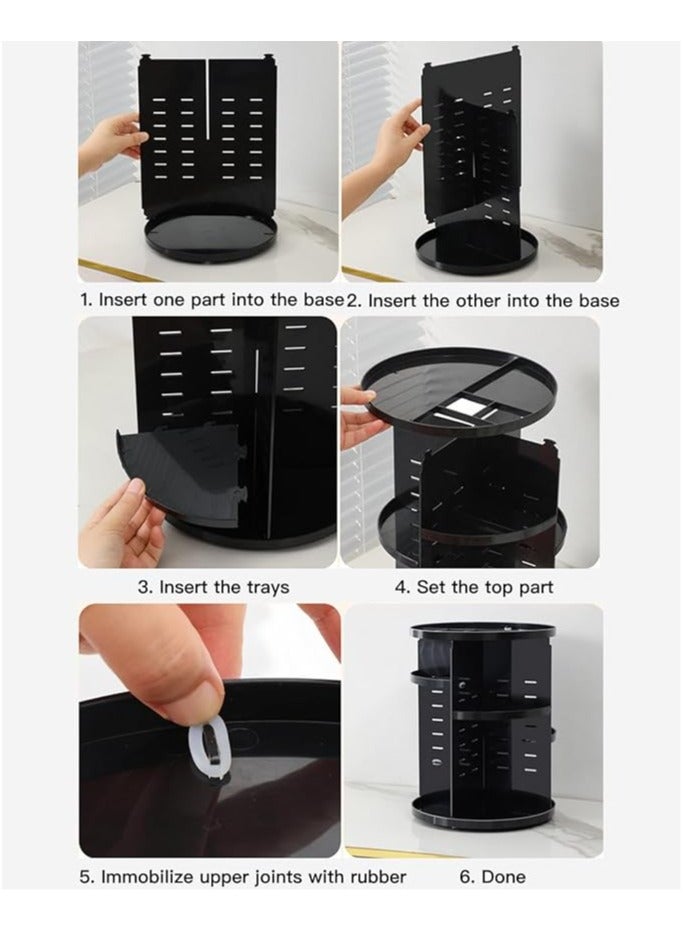 360 Rotating Makeup Organizer, Makeup Storage Box, Foldable Cosmetics Storage Rack Large Capacity, Adjustable Trays Height and Fully Rotatable Bathroom Cosmetic Display Cases,Black - Image 2