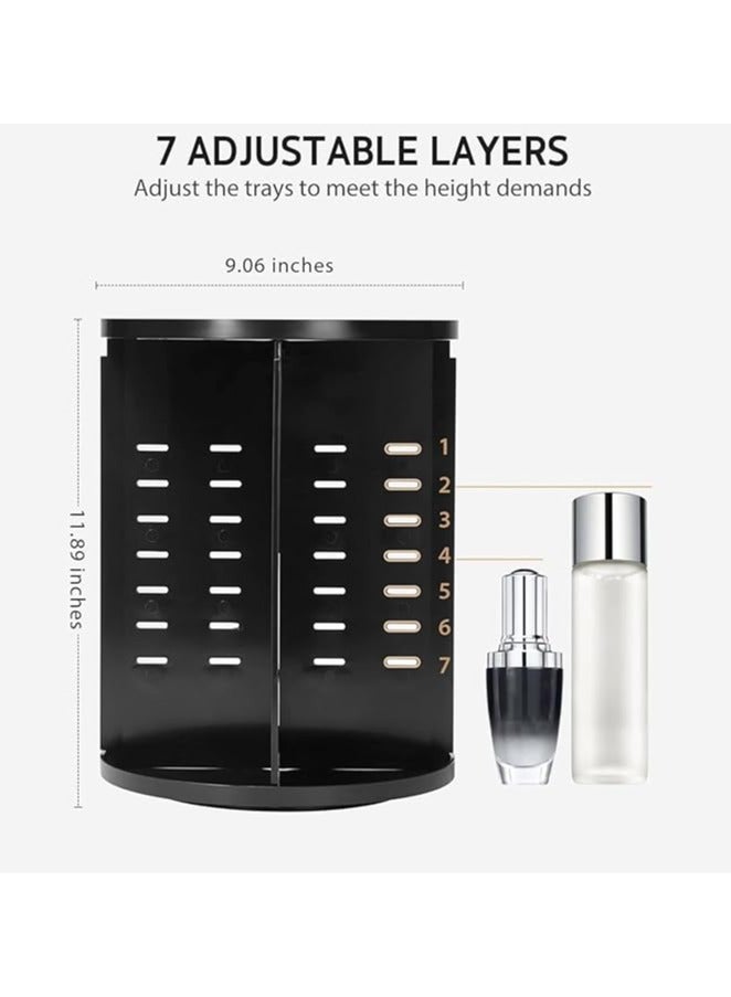 360 Rotating Makeup Organizer, Makeup Storage Box, Foldable Cosmetics Storage Rack Large Capacity, Adjustable Trays Height and Fully Rotatable Bathroom Cosmetic Display Cases,Black - Image 5