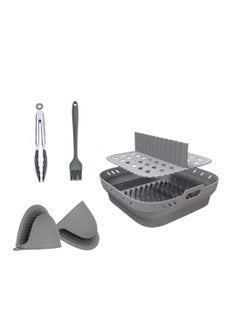 SYOSI Air Fryer Silicone Liners, 8.5'' Square Air Fryer Silicone Basket, Heat Resistant Easy Cleaning Air Fryers Oven Accessories, Reusable Air Fryer Silicone Bowl with Divider, Gray  - Image 1
