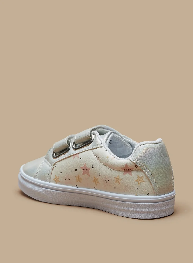 Flora Bella Butterfly Print Casual Sneakers with Hook and Loop Closure