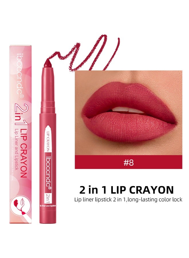 ibcccndc 2 In 1 Lip Crayon, Lip Liner And Lipstick, With Built-in Sharpener, Precision Tip Matte Lip Liner Pen, Long-lasting Smudge-proof Lip Crayon 8# - Image 2