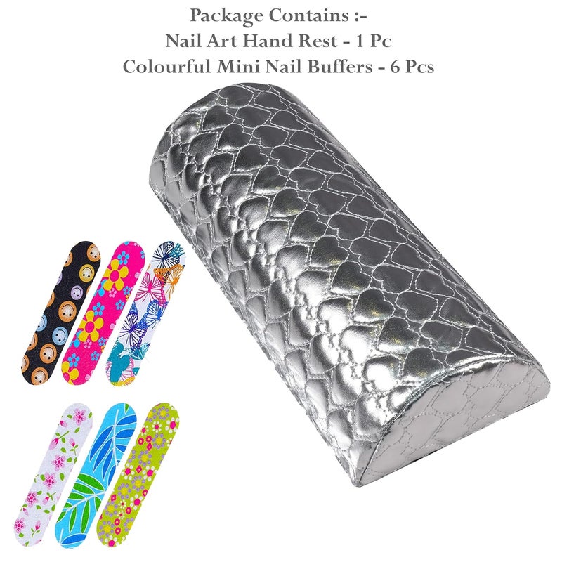 STORE 2508 Store2508 Soft PU Leather Nail Art Hand Rest Cushion Pillow with 6 Pcs Colourful Mini Nail Buffers Silver - Image 5
