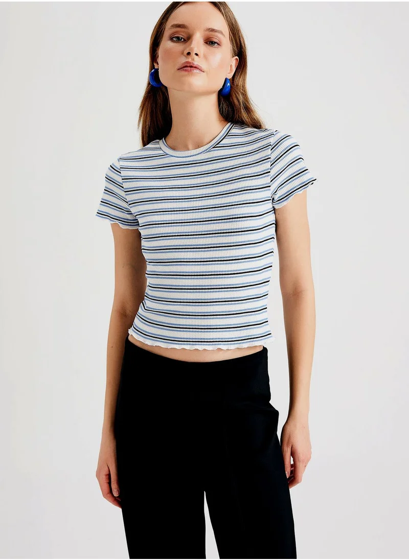 DeFacto Fitted Stripe Short Sleeve T-Shirt