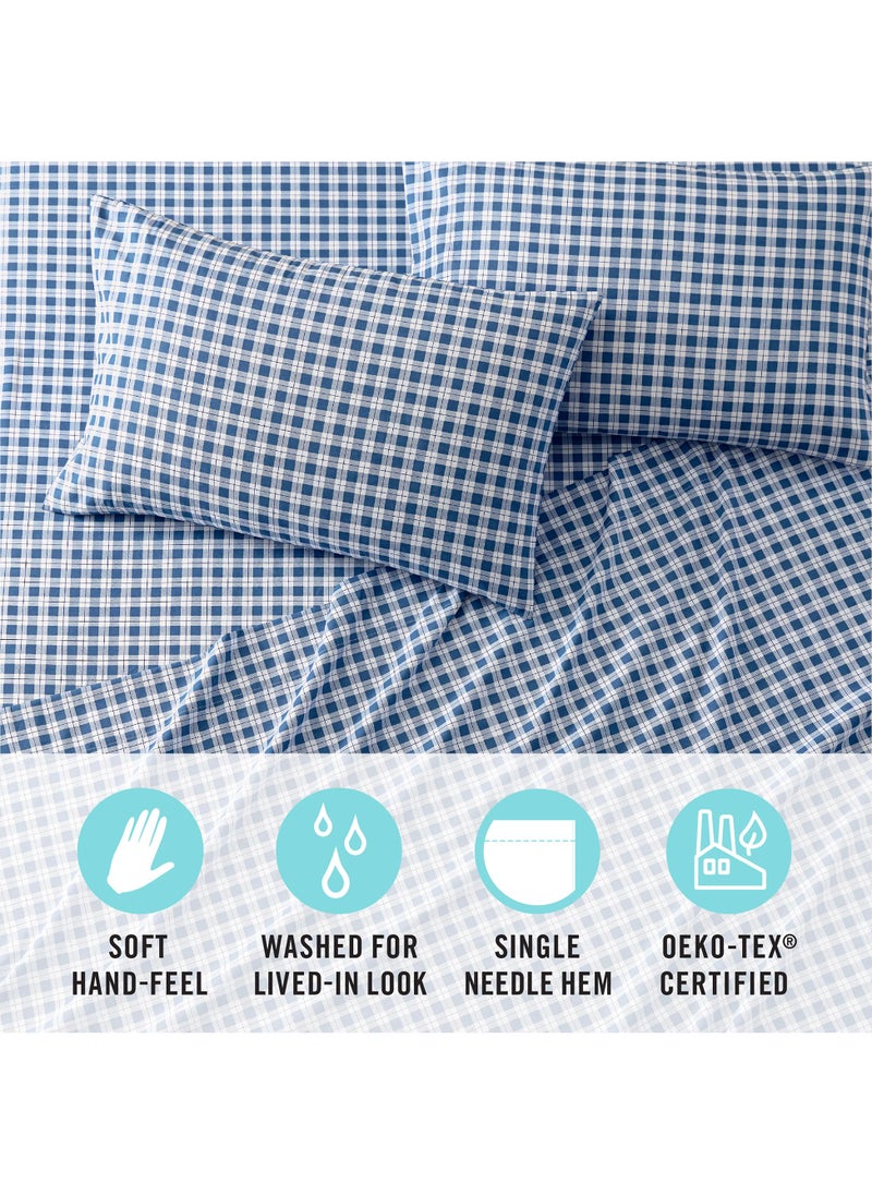 MARTHA STEWART Ultra Soft Brushed and Washed Microfiber 4 Piece Sheet Set  Easy Care  Comfy Bed Sheets with Deep Pocket  1 Flat Sheet  1 Fitted Sheet  2 Std. Pillowcases  Queen Size  Navy Blue