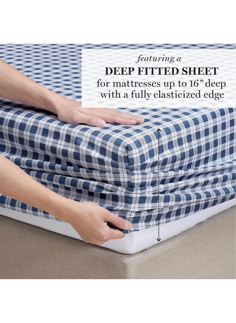 MARTHA STEWART Ultra Soft Brushed and Washed Microfiber 4 Piece Sheet Set  Easy Care  Comfy Bed Sheets with Deep Pocket  1 Flat Sheet  1 Fitted Sheet  2 Std. Pillowcases  Queen Size  Navy Blue