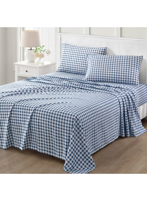 MARTHA STEWART Ultra Soft Brushed and Washed Microfiber 4 Piece Sheet Set  Easy Care  Comfy Bed Sheets with Deep Pocket  1 Flat Sheet  1 Fitted Sheet  2 Std. Pillowcases  Queen Size  Navy Blue