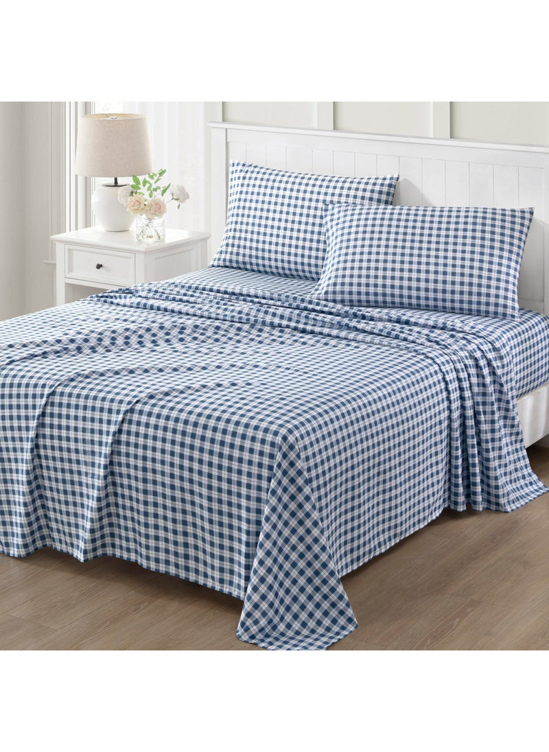 MARTHA STEWART Ultra Soft Brushed and Washed Microfiber 4 Piece Sheet Set  Easy Care  Comfy Bed Sheets with Deep Pocket  1 Flat Sheet  1 Fitted Sheet  2 Std. Pillowcases  Queen Size  Navy Blue