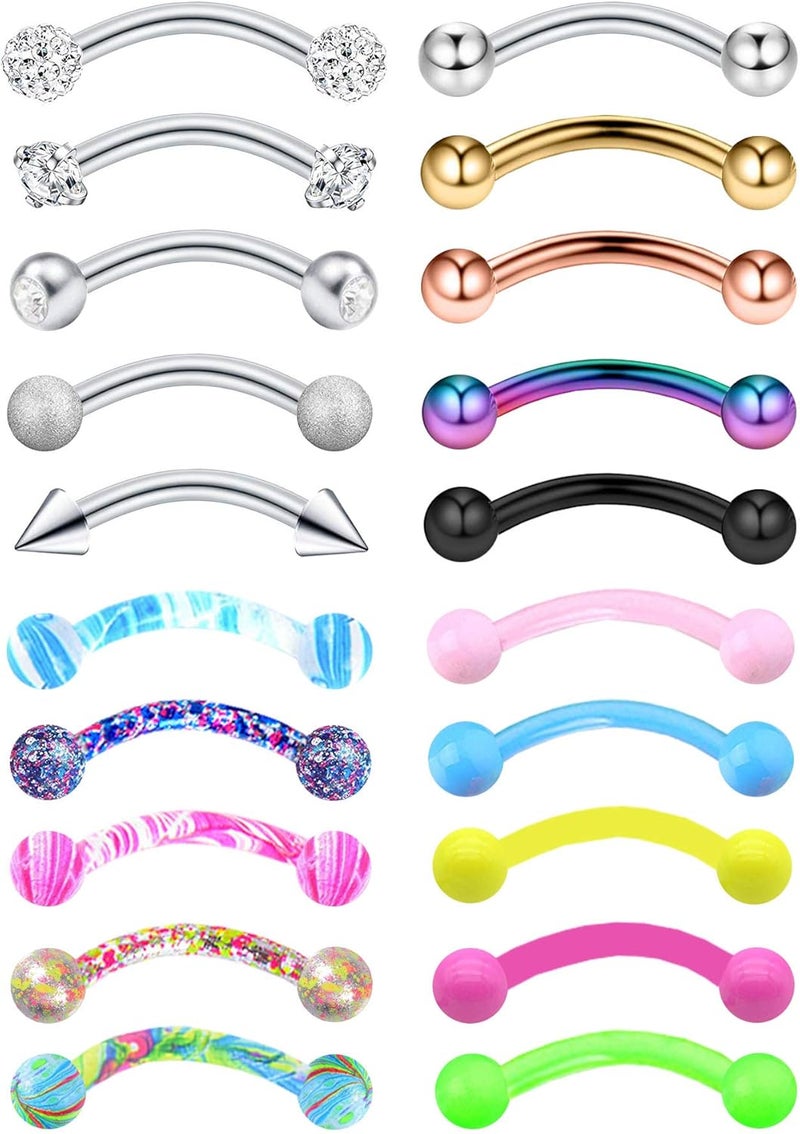 EVELICAL 20-48Pcs 16G Eyebrow Piercing Rook Curved Barbell Kit Eyebrow Tragus Lip Rings for Women Men 8-10mm - Image 1