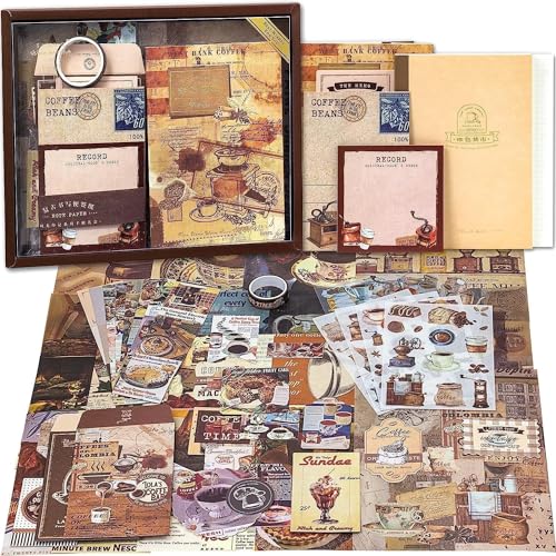 ATIRAMANIYA Paper Vintage Aesthetic Scrapbook Kit(346Pcs) Scrapbooking Supplies Kit with Bullet Junk Journal,Stationery,A6 Grid Notebook Journaling Gift for Girl (Coffee Scrapbook) - Image 1