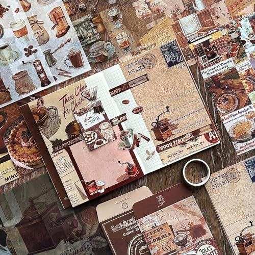 ATIRAMANIYA Paper Vintage Aesthetic Scrapbook Kit(346Pcs) Scrapbooking Supplies Kit with Bullet Junk Journal,Stationery,A6 Grid Notebook Journaling Gift for Girl (Coffee Scrapbook) - Image 3