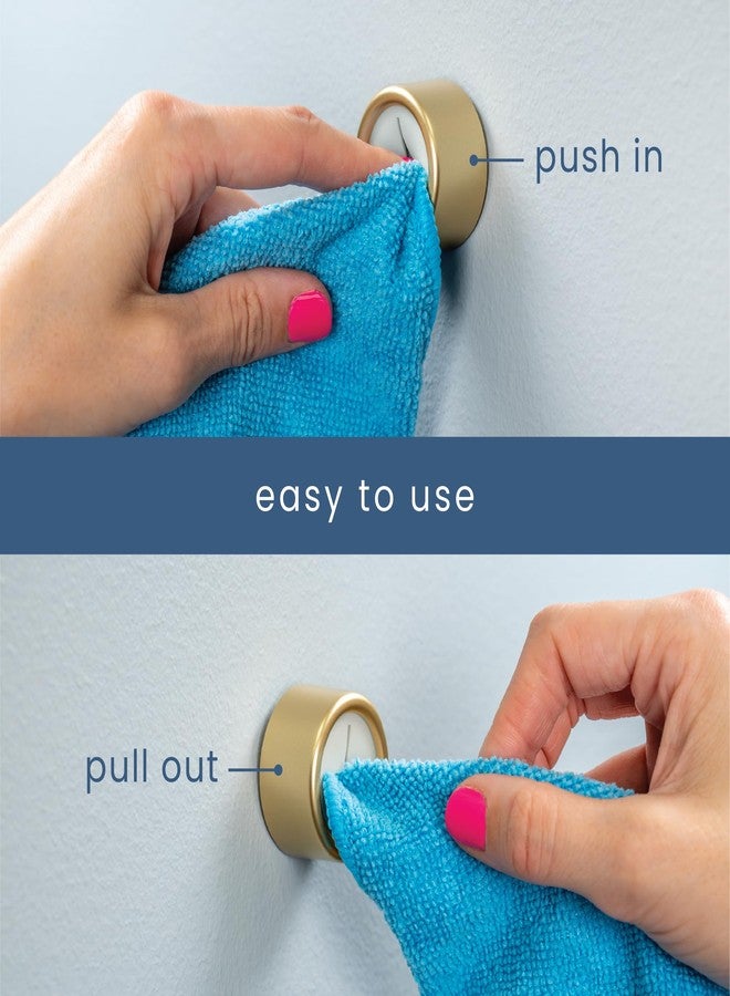 S&T INC. Adhesive Push Towel Hooks, 4 Pack, Brushed Gold - Image 3