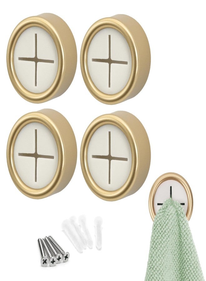S&T INC. Adhesive Push Towel Hooks, 4 Pack, Brushed Gold - Image 1