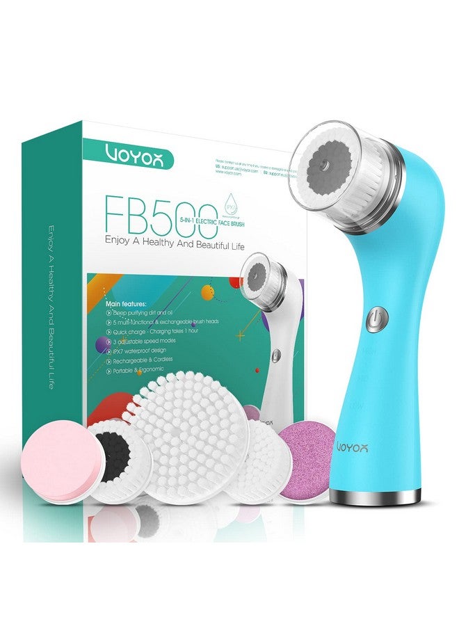 VOYOR Facial Cleansing Brush Rechargeable, Spin Face Brush Waterproof 5-In-1 Body Brush Set For Deep Skin Cleansing, Gentle Exfoliating And Massaging Fb500 (Blue) - Image 1