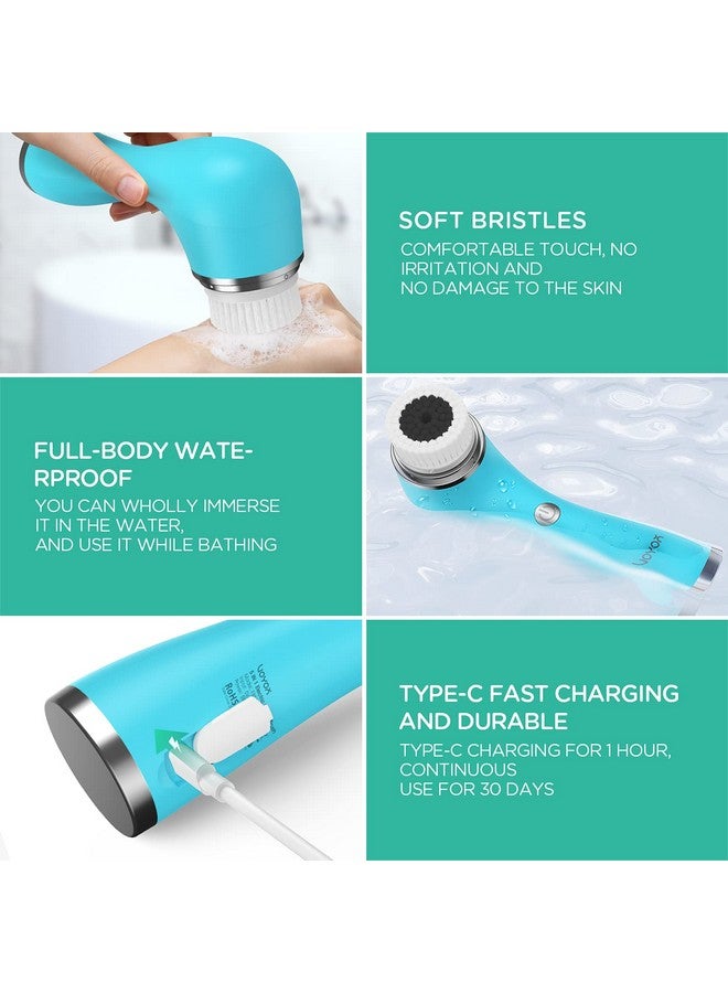 VOYOR Facial Cleansing Brush Rechargeable, Spin Face Brush Waterproof 5-In-1 Body Brush Set For Deep Skin Cleansing, Gentle Exfoliating And Massaging Fb500 (Blue) - Image 5