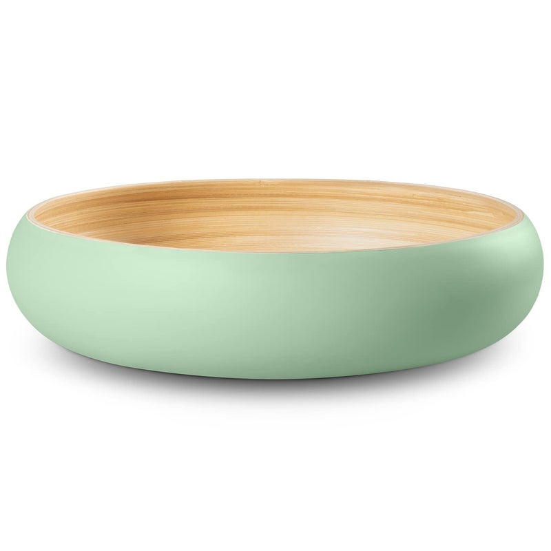 LEXA Bamboo Fruit Bowl for Kitchen Counter 12 Inch Large Round Artisan Lacquered Wooden Fruit Bowl or Candy Bowl Handcrafted Bamboo Fruit Basket for Kitchen Home Decor Sage Green
