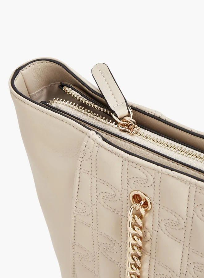 Paprika Stitch Detail Tote Bag with Double Chain Strap and Zip Closure