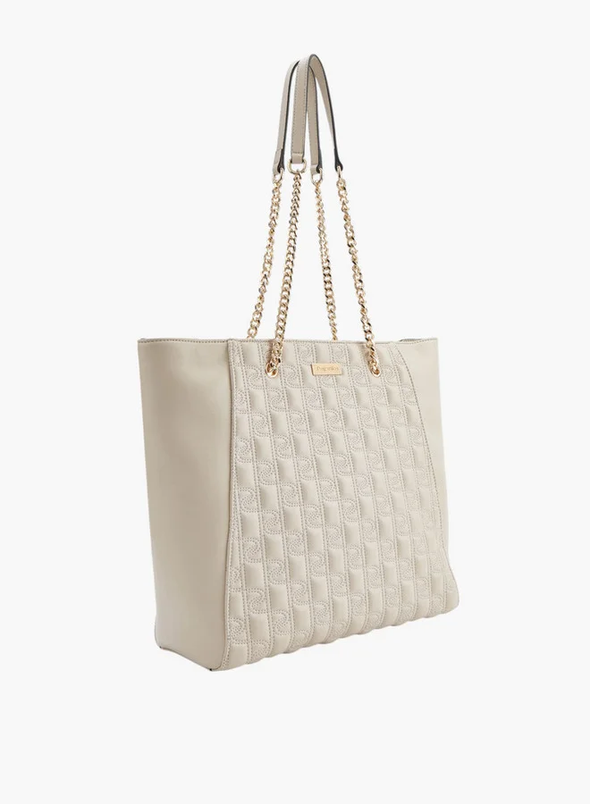 Paprika Stitch Detail Tote Bag with Double Chain Strap and Zip Closure