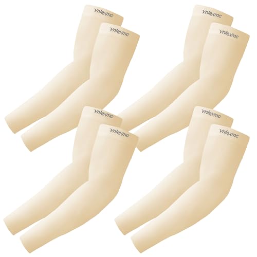 VNLEXMC 4 Pairs Arm Sleeves to Cover Arms for Men & Women,UV Sun Protection,Cooling Sports Compression,Tattoo Cover Up Sleeve (4 Warm Beige) - Image 1