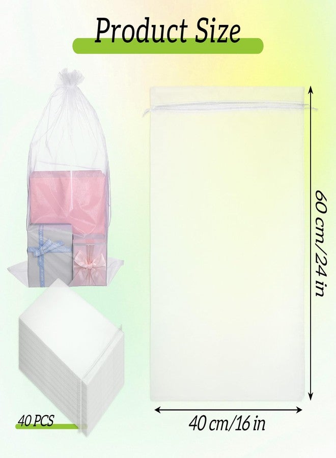 AojSup 40 Pcs Large Organza Bags - 16 x 24 Inches Extra Big Organza Drawstring Bags, White Mesh Bag for Gifts, Wedding Favors, Jewelry & Party Decor (40 x 60cm) - Image 2