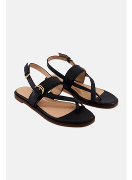 COLE HAAN Women Medium Anica Lux Buckle Strap Adjustable Buckle Sandals, Black  - Image 1