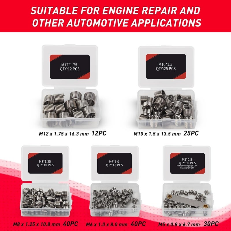 AKM 338Pc Thread Repair Kit, HSS Drill Helicoil Repair Kit SAE&Metric，1/4" 5/16" 3/8" 7/16" 1/2" M5 M6 M8 M10 M12 Kit with Thread Gauge - Image 4