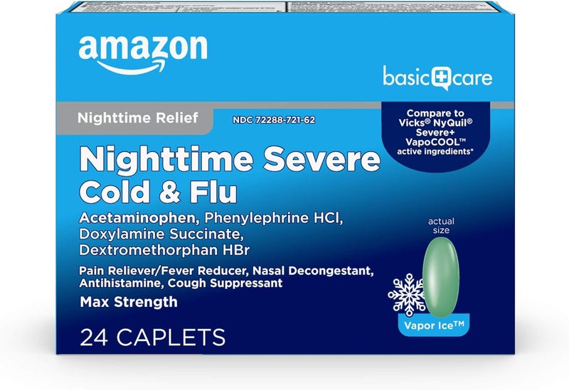 Care Nighttime Severe Cold and Flu Coated Caplets Temporarily Relieves Symptoms Like Runny Nose and Sneezing Vapor Ice 24 Count - Image 1