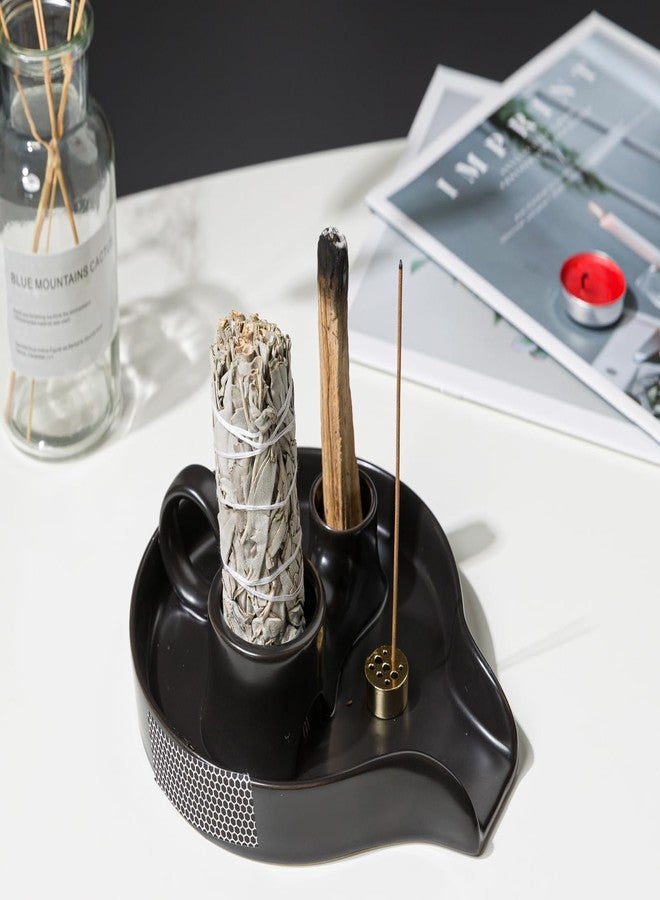 YIASSON Ceramic 4 in 1 Incense Holder Burner, Sage Holder with Handle, Sage Holder for Burning, Palo Santo Holder, Sage and Palo Santo Burner, Incense Stick Holder, Fireproof Bowl for Burning Ritual - Image 4