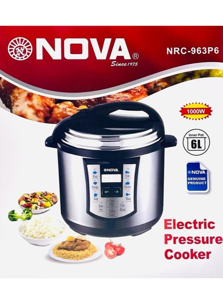 NOVA Electric Pressure Cooker 6L – Digital Multi Cooker with 1000W Power, One-Touch Programs, Safe Pressure Lock System, Perfect for Rice, Curry, Stews, Soups, and Easy Home Cooking - Image 1