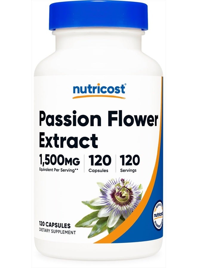Nutricost Passion Flower Extract (1,500mg Equivalent) 120 Capsules - Gluten Free, Non-GMO, and Vegetarian Friendly - Image 1