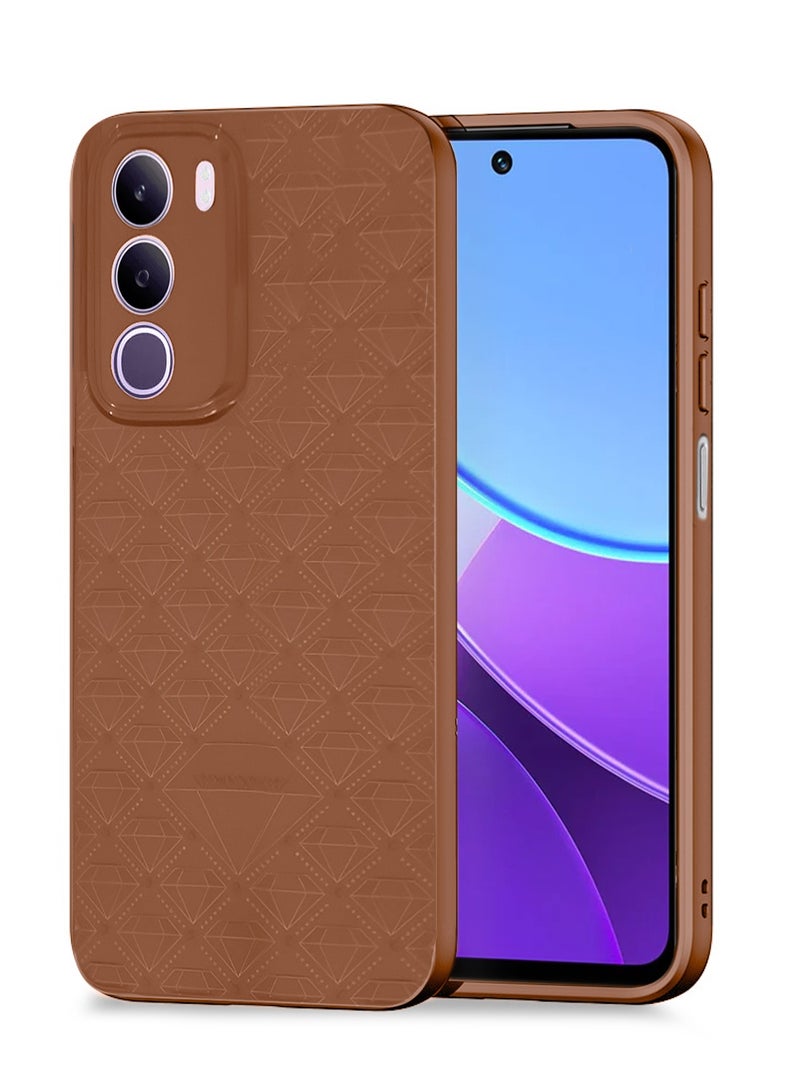 Wtech vivo Y19s Pro 4G 2025 Liquid Silicone Carbon Fiber Texture Case Cover (MCFPSN) - Brown - Image 1