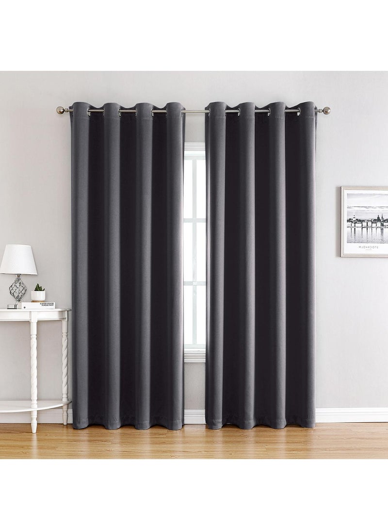 Bluejw 2-Piece Solid Color Blackout Outdoor Curtains Dark Grey - Image 1