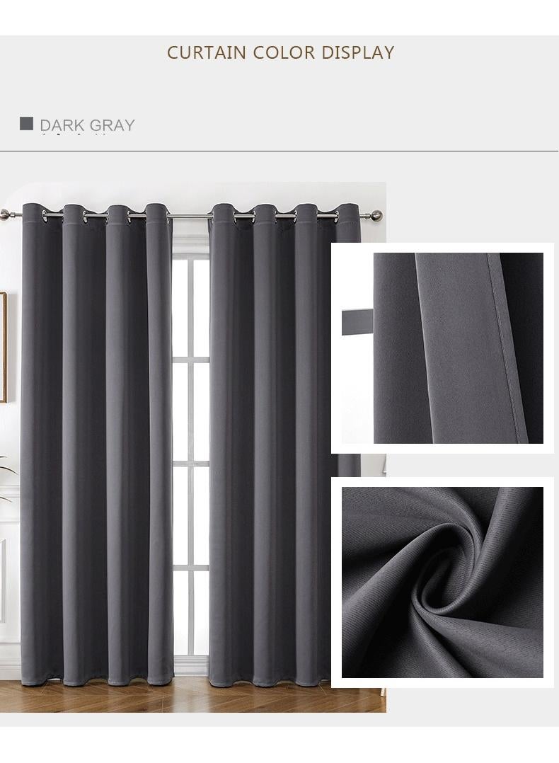 Bluejw 2-Piece Solid Color Blackout Outdoor Curtains Dark Grey - Image 2