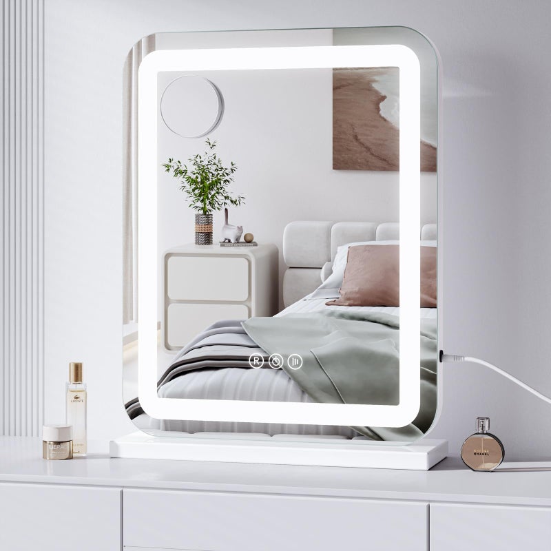 Dripex Hollywood Vanity Mirror with Light 40 x 50 cm LED Hollywood Mirror with 3 Color Modes Dimmable Strip Light Detachable 5X Mirror Dressing Table or WallMounted Vanity Mirror for Bedroom
