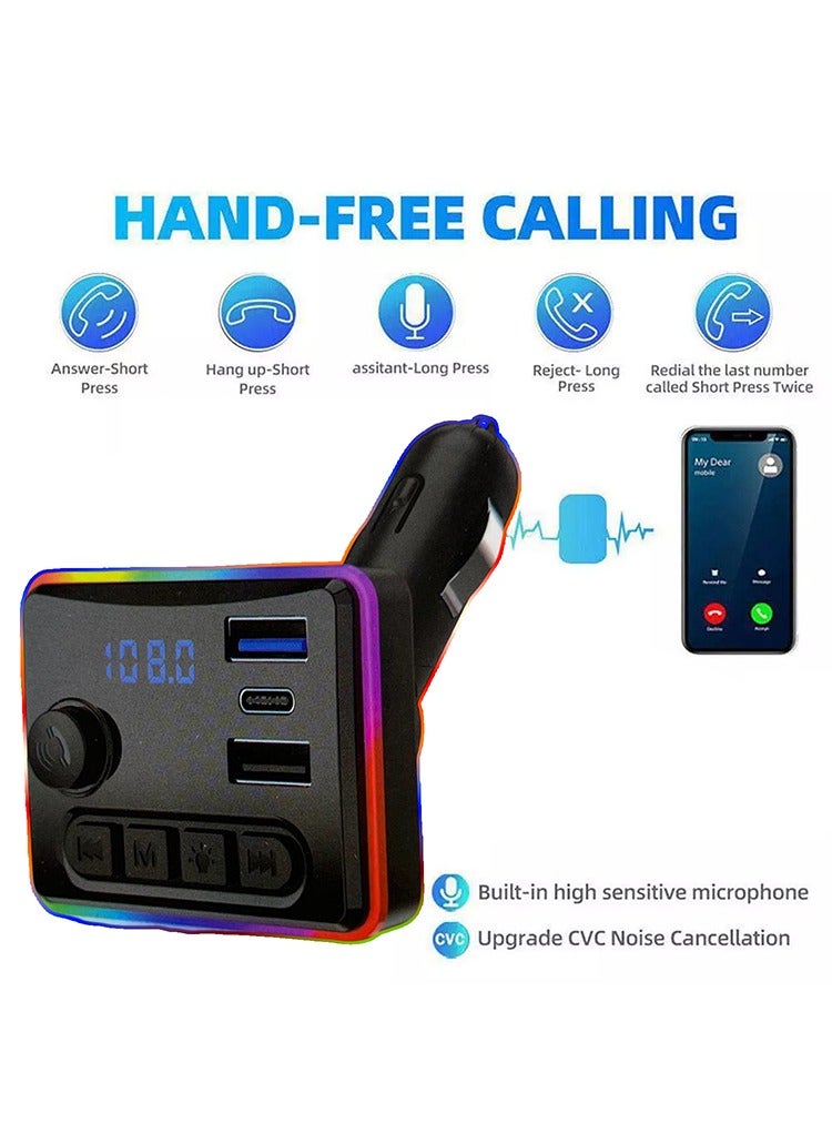 مستر سمارت شاحن سيارة Mr Smart Bluetooth FM Transmitter، RGB LED، USB 3.1A، Type-C، دعم بطاقة TF، مشغل MP3 مع شاشة رقمية - Image 5