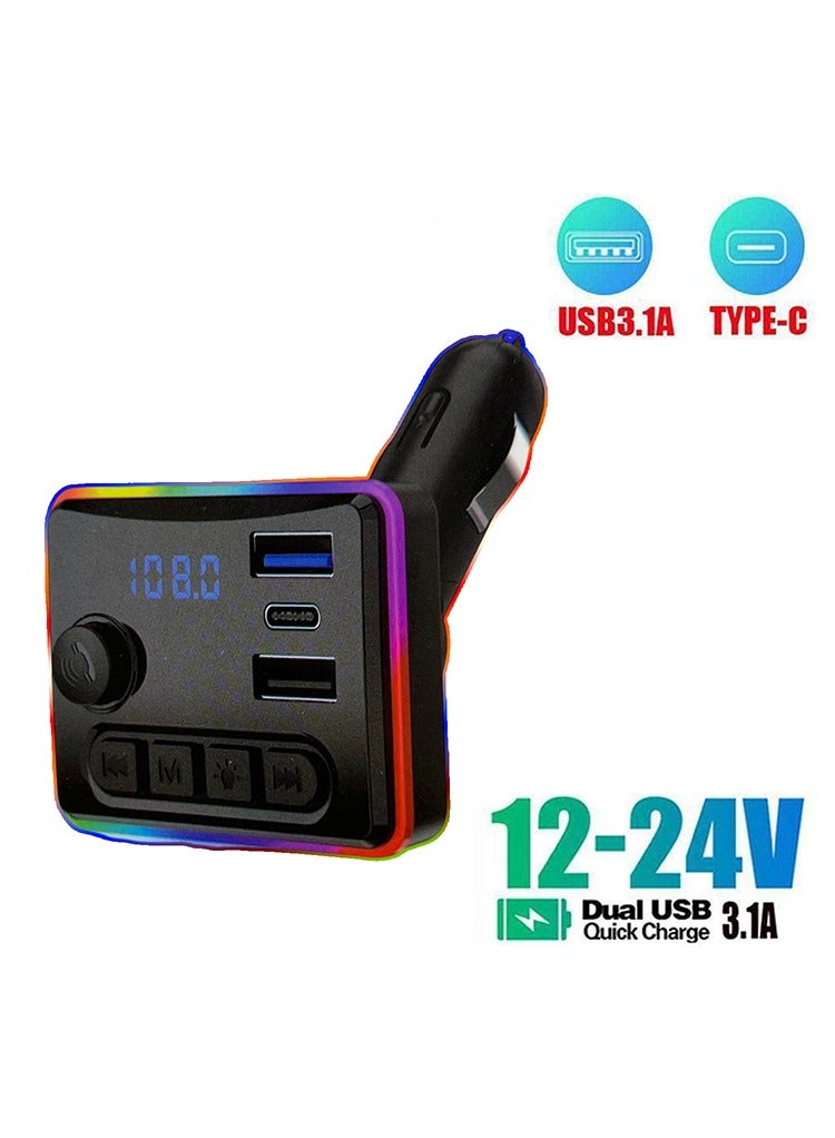 مستر سمارت شاحن سيارة Mr Smart Bluetooth FM Transmitter، RGB LED، USB 3.1A، Type-C، دعم بطاقة TF، مشغل MP3 مع شاشة رقمية - Image 2