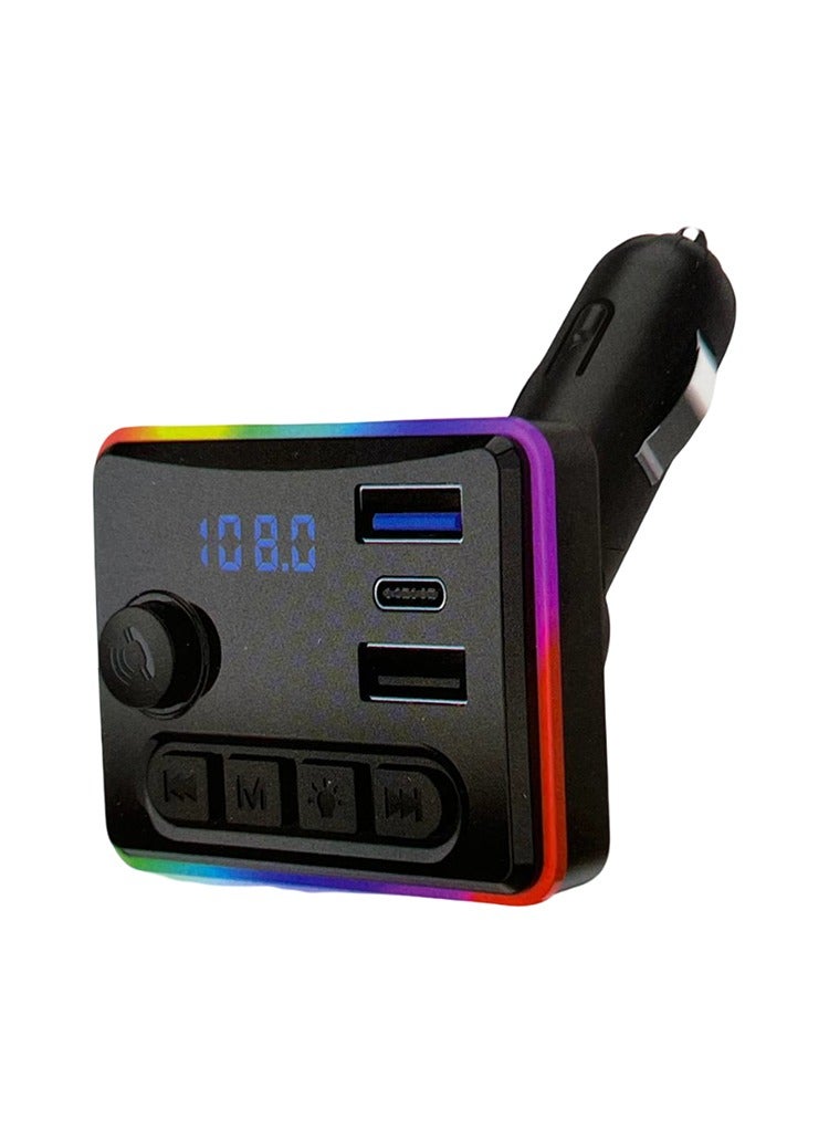 مستر سمارت شاحن سيارة Mr Smart Bluetooth FM Transmitter، RGB LED، USB 3.1A، Type-C، دعم بطاقة TF، مشغل MP3 مع شاشة رقمية - Image 1