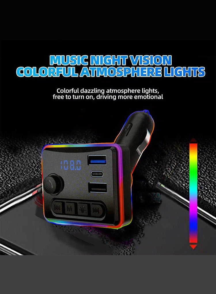 مستر سمارت شاحن سيارة Mr Smart Bluetooth FM Transmitter، RGB LED، USB 3.1A، Type-C، دعم بطاقة TF، مشغل MP3 مع شاشة رقمية - Image 4