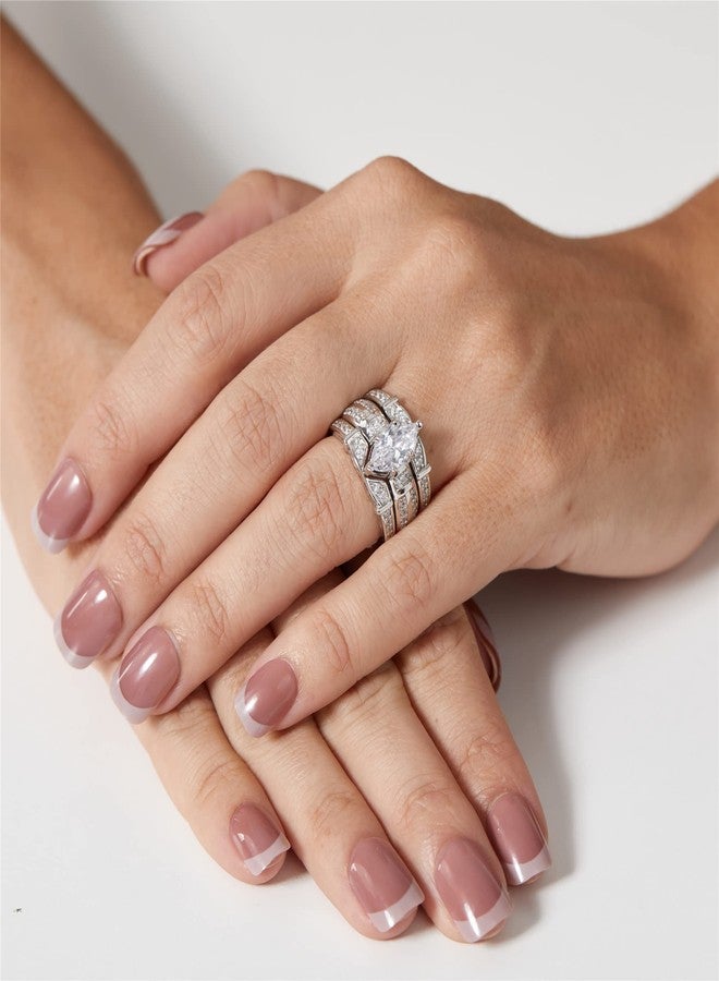 MABELLA Trio Sterling Silver CZ Marquise Wedding Ring Set Anniversary Rings for Women Size 10 - Image 5
