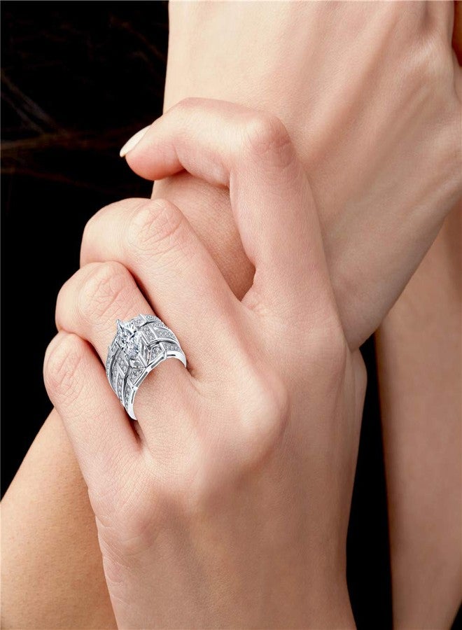 MABELLA Trio Sterling Silver CZ Marquise Wedding Ring Set Anniversary Rings for Women Size 10 - Image 2