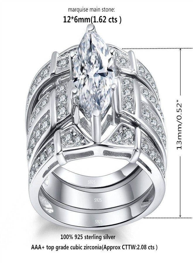 MABELLA Trio Sterling Silver CZ Marquise Wedding Ring Set Anniversary Rings for Women Size 10 - Image 3