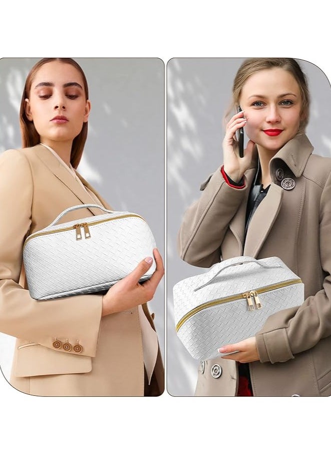 ماركة غير محددة حقيبة مكياج كبيرة السعة للسفر للنساء – حقيبة تجميل مقاومة للماء من جلد PU مع مقبض وفواصل قابلة للتعديل – حقيبة أدوات تجميل محمولة لفرش المكياج والعناية بالبشرة  - Image 4