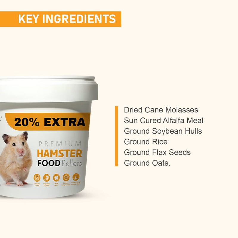 Tunai Hamster Food |500g+20% Extra| Fortified with DHA Omega 3&6 and Vitamins, Cane Molasses, Sun Curated Alfalfa Meal, Flax Seeds and Ground Rice, Oats - Image 5