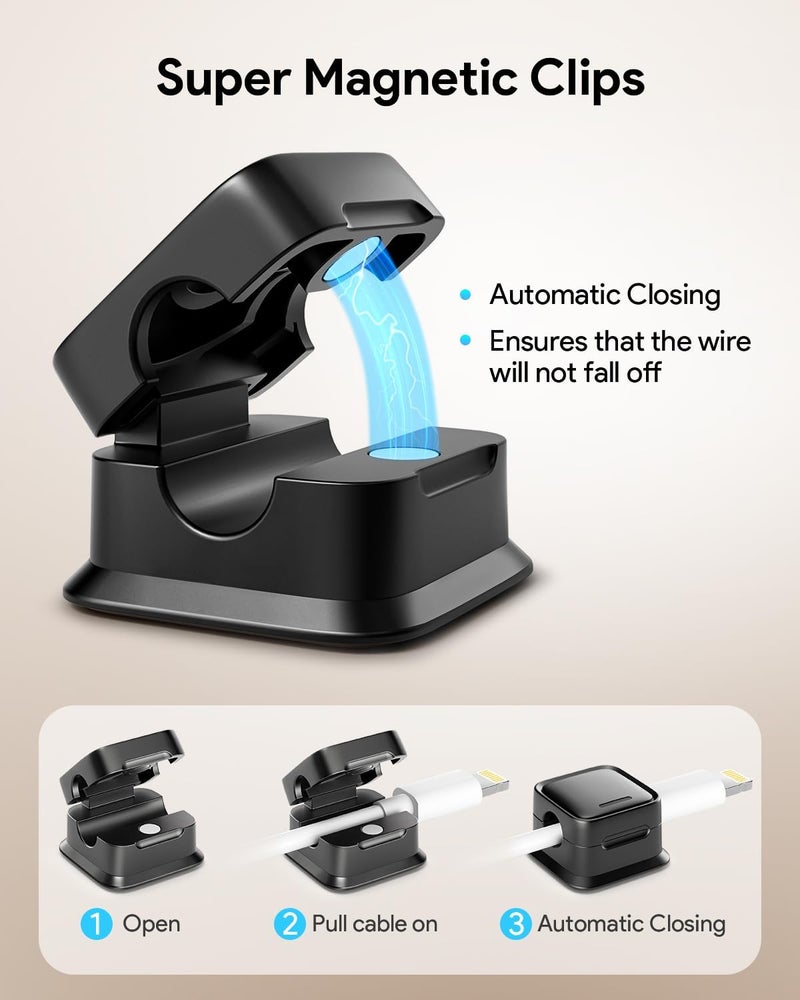 GadgetBite Magnetic Cable Organizer Clips – Self-Adhesive Wire Management Solution for Home and Office,Car,Desk, Management Solution for Data Cable, Power Cords and More (Pack of 6)-Black - Image 3