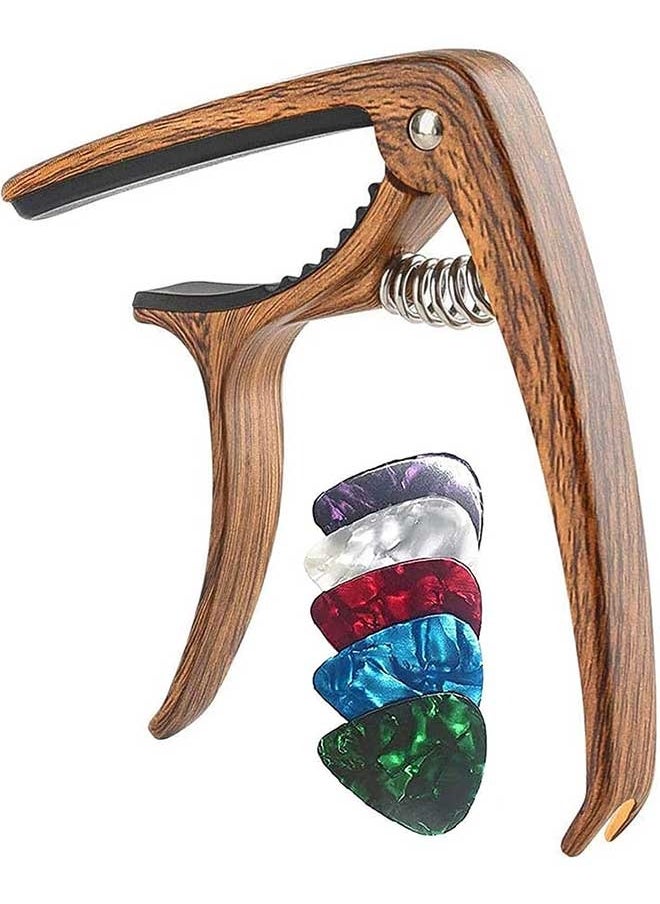 Tersely Guitar Capo, Guitar Accessories Trigger Capo Clip with 5pcs Guitar Picks for Acoustic and Electric Guitars,Ukulele (1pack)  - Image 1