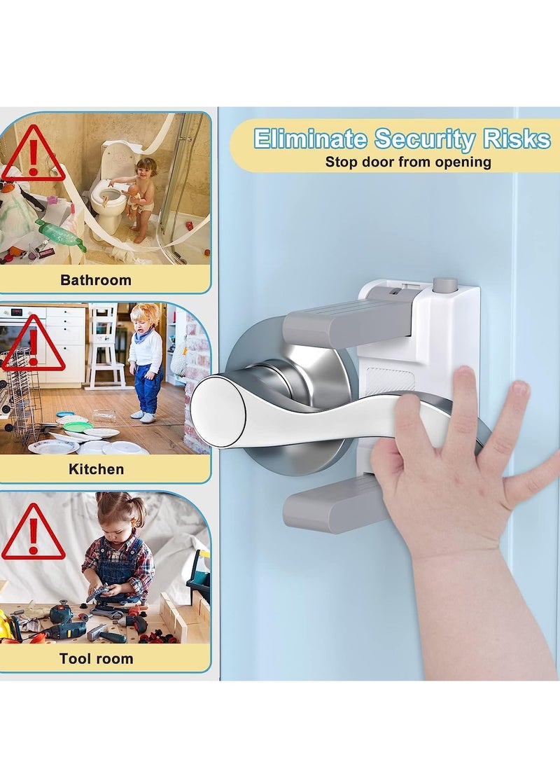 KASTWAVE Child Door Lever Lock, 3PCS White Child Door Lever Lock, Self-Adhesive Baby Proofing Safety Door Lock Without Drilling, Universal Door Lever Lock for Children and Pets - Image 3